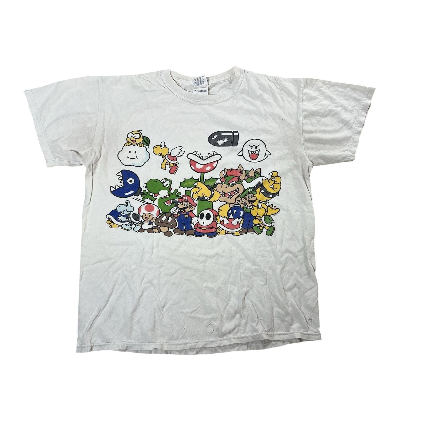 Gildan Shirt Mens M White Super Mario Nintendo Graphic T-Shirt Characters Gaming