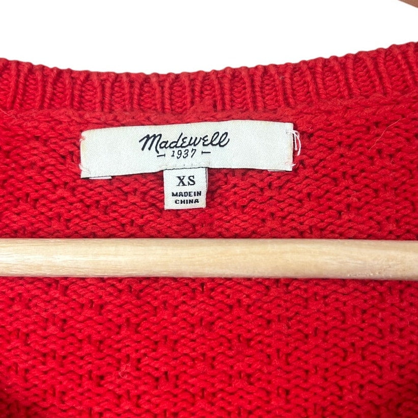 Madewell Sweater Texture Mix Knit Pullover Sweater Bright Berry Women's Size XS