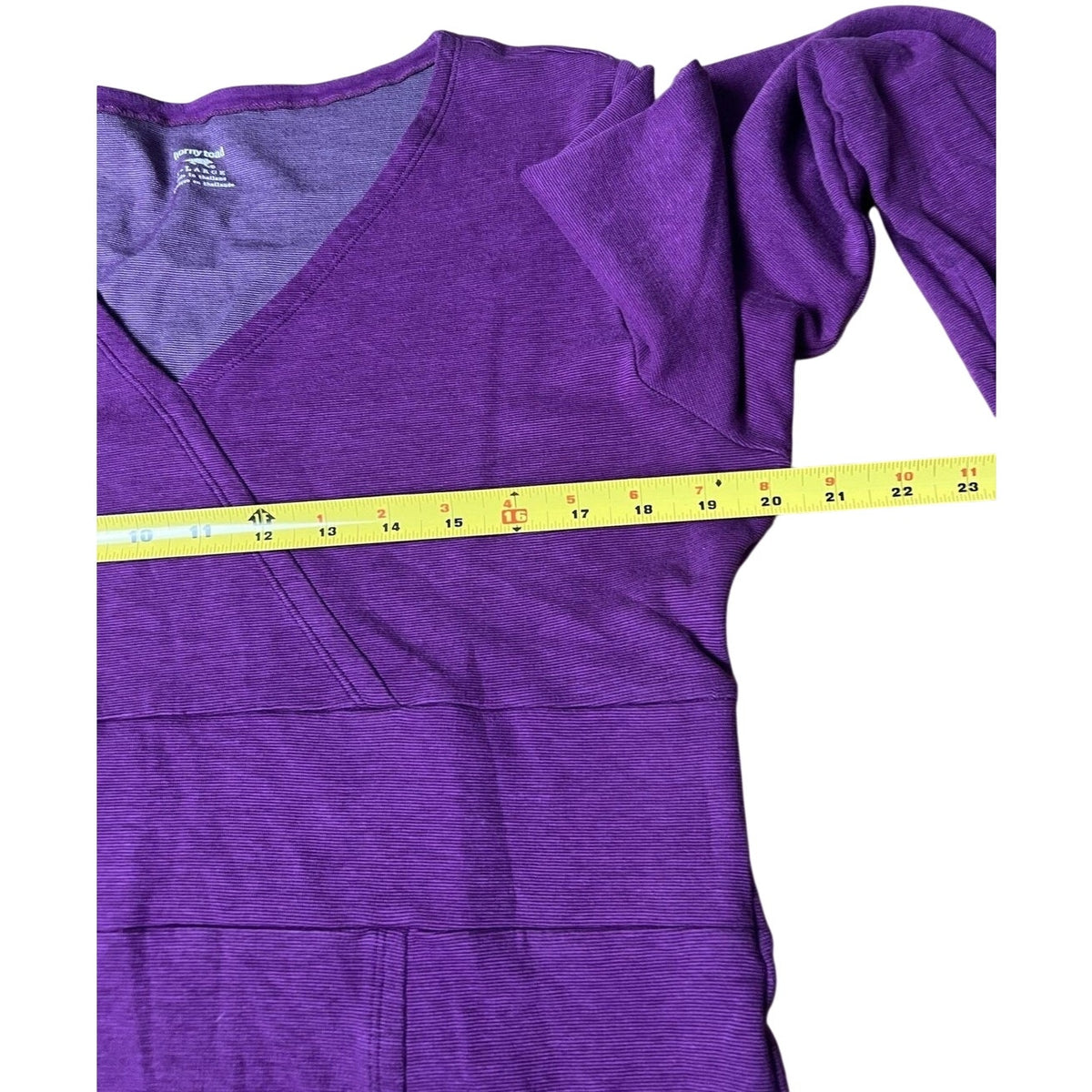 Horny Toad Dress Womens L Purple Wrap Knee Length Jersey V-Neck Empire Waist