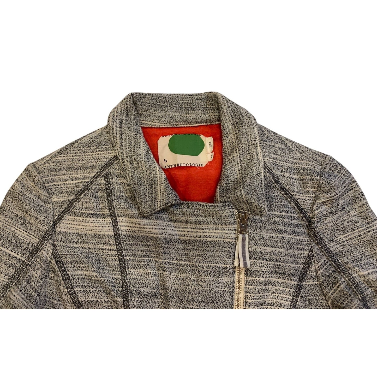 Anthropologie Caitlin Knit Moto Jacket Light Gray Women XS Casual Zip-up - EUC