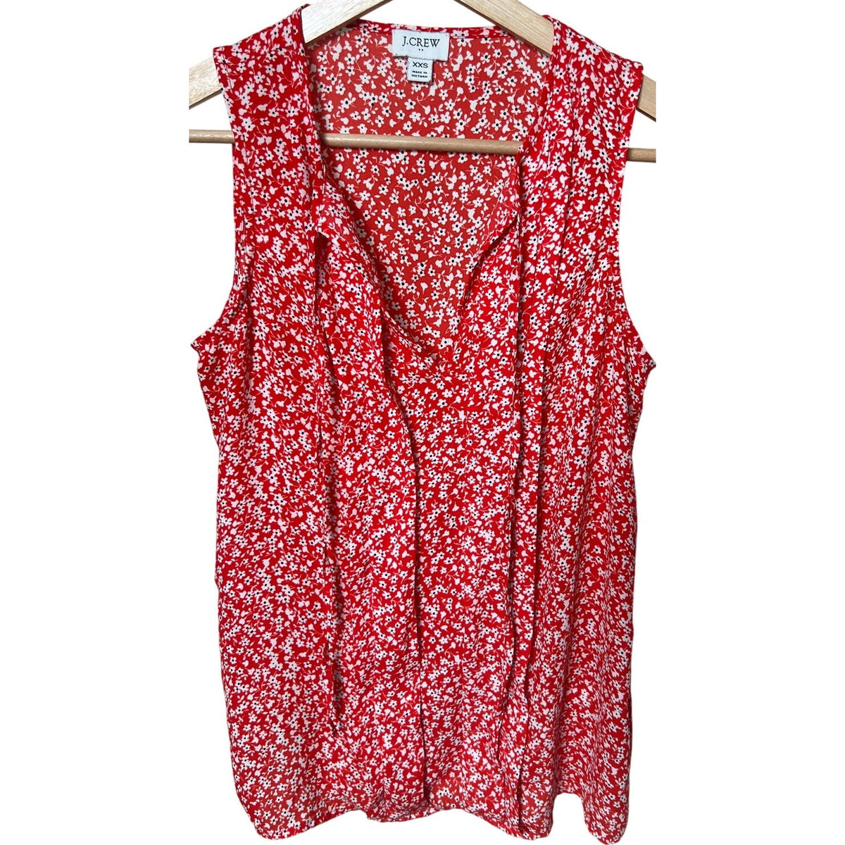 J.Crew Red Lightweight Women Floral Sleeveless pleated tie-neck Top Size XXS