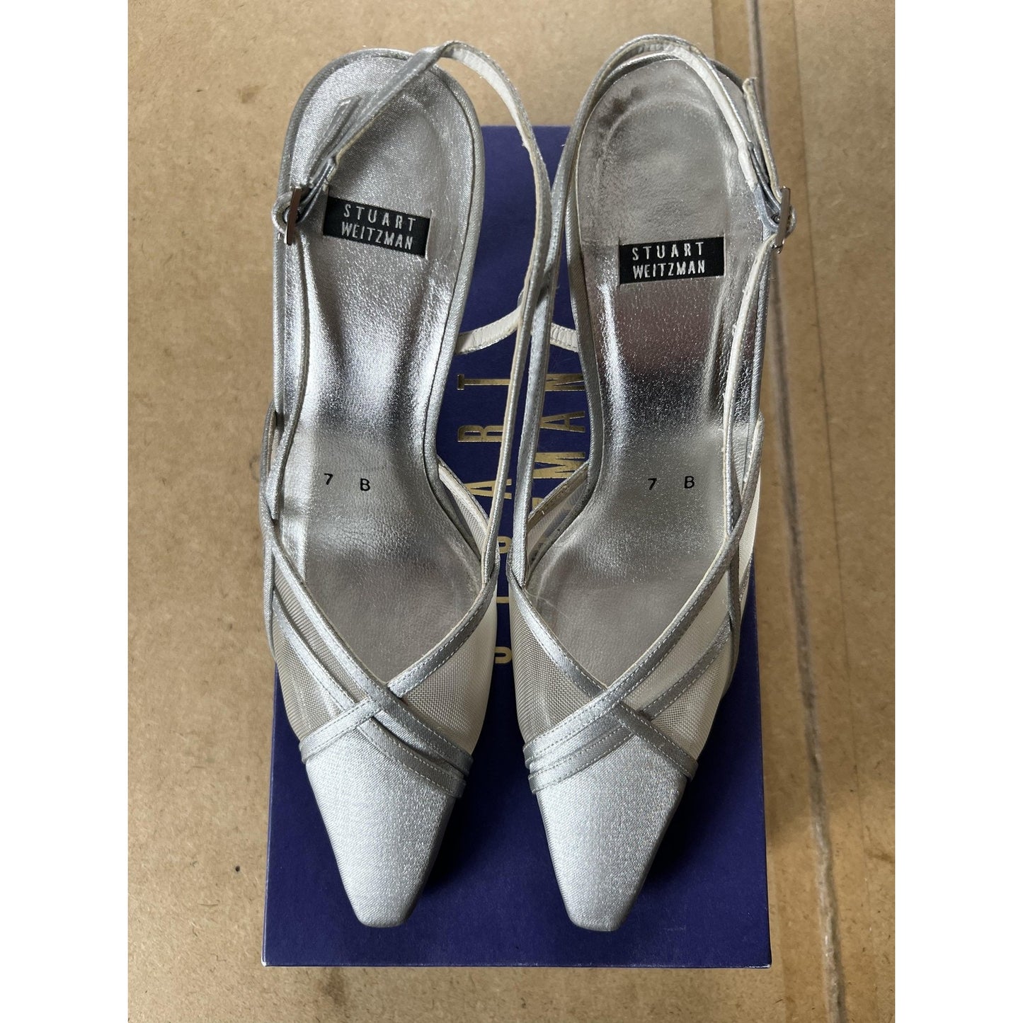 Stuart Weitzman Shoes Womens 7 Silver Slingback Premier Stiletto Pointed Toe