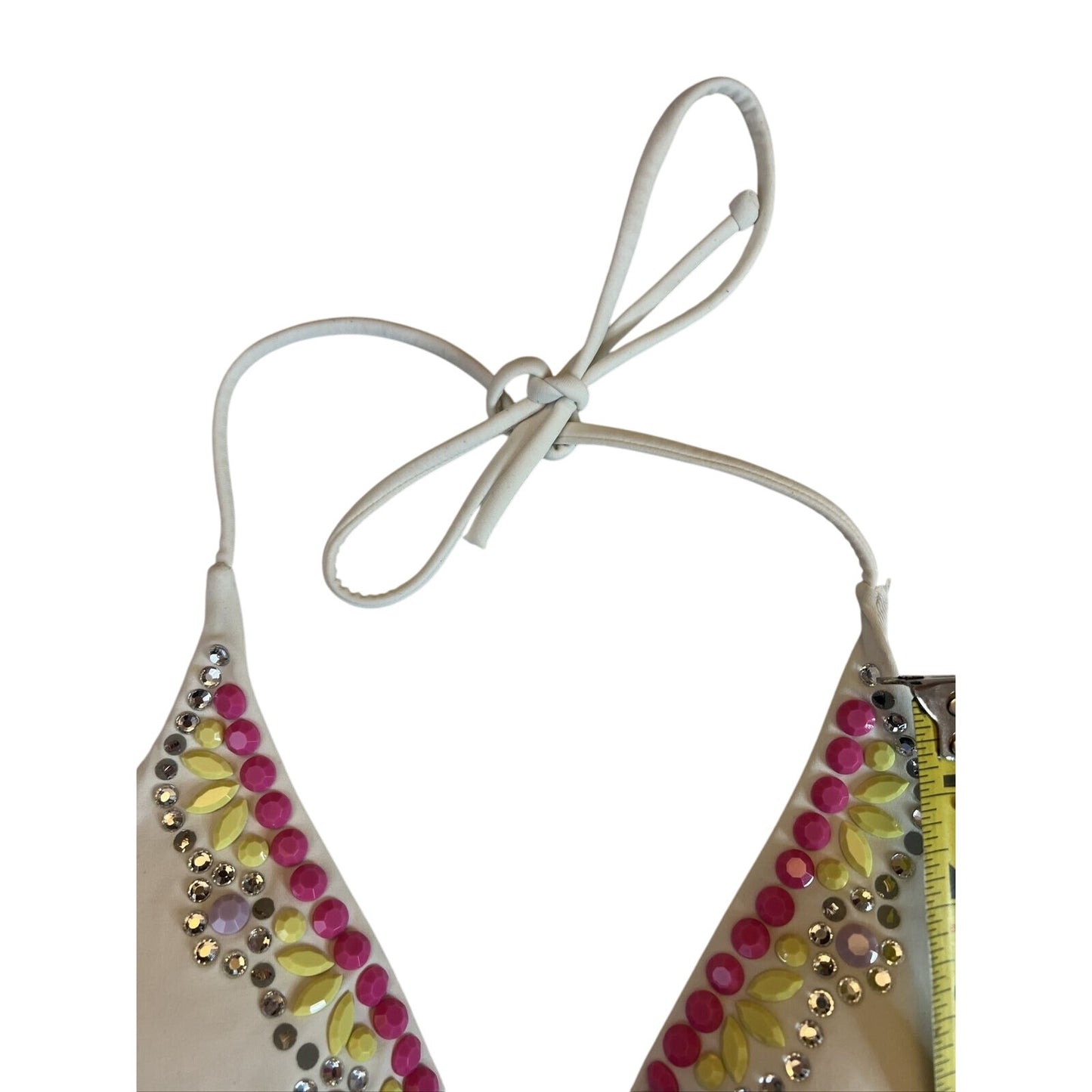 Victoria's Victoria Secret Bikini Halter Top S Small White With Rhinestones EUC