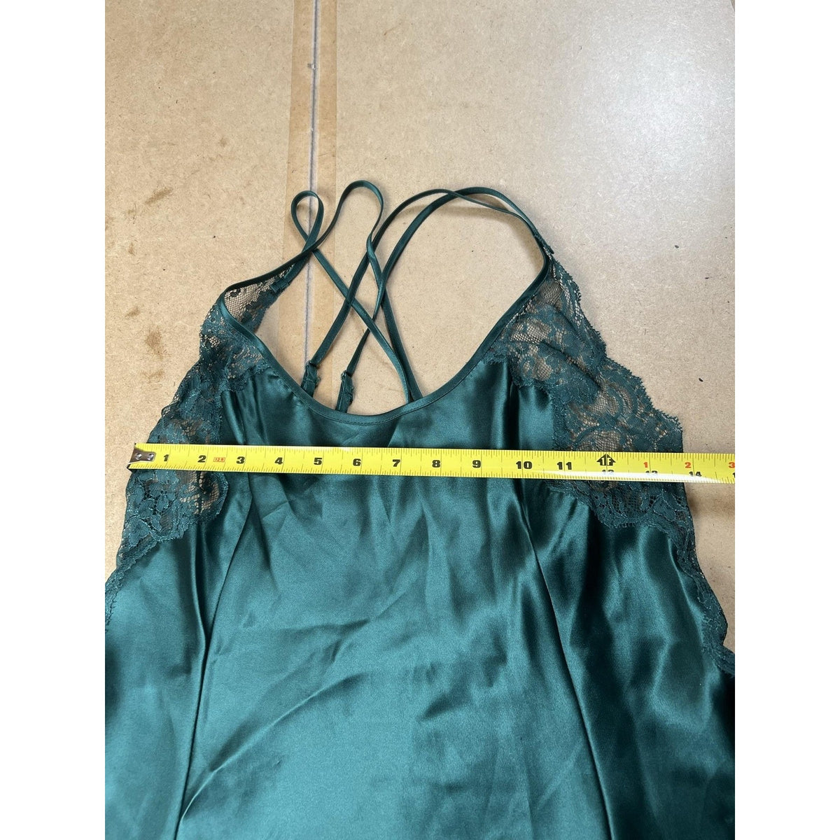 Victoria's Secret Chemise Womens M Green Satin Lace Trim Nightgown Lingerie