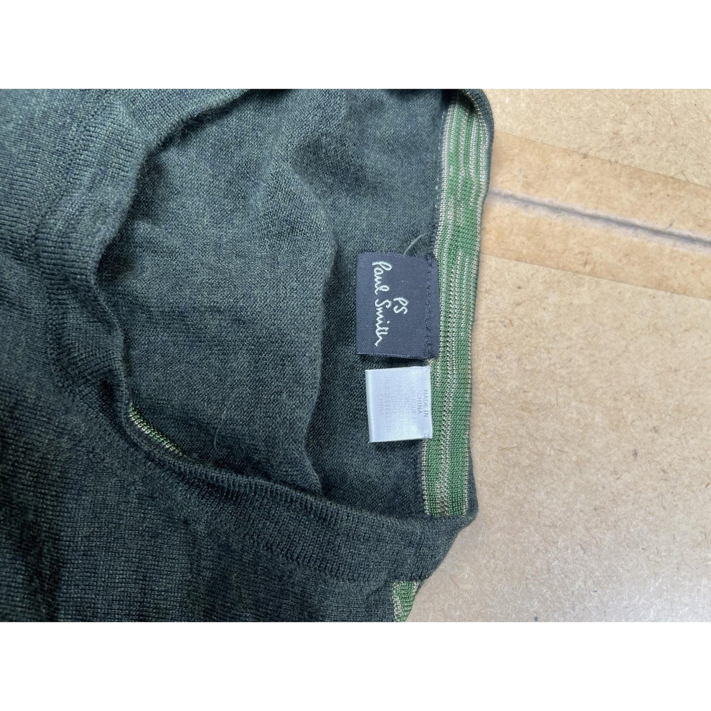 PS Paul Smith Shirt Mens XL Green Wool Crew Neck Long Sleeve Embroidered