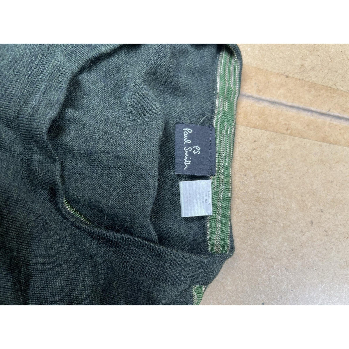 PS Paul Smith Shirt Mens XL Green Wool Crew Neck Long Sleeve Embroidered
