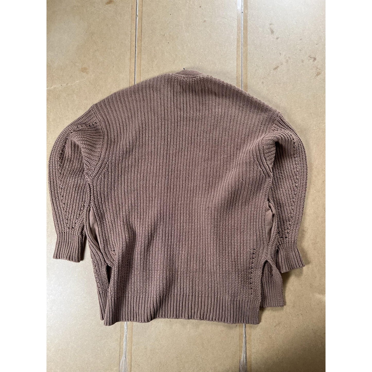 Free People Cardigan Womens M Brown Chunky-Knit Open V-Neck Relaxed Long-Sleeve