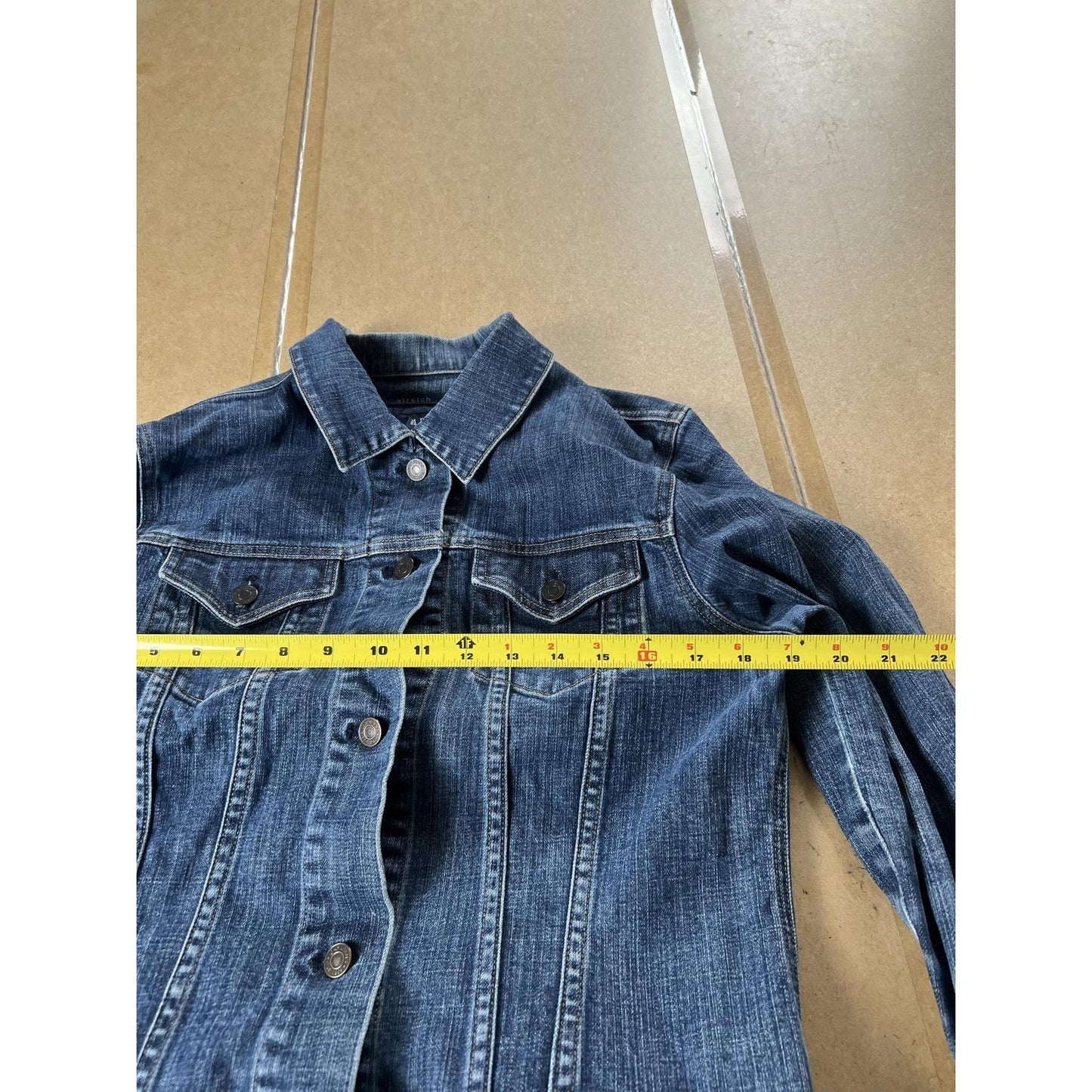 Cardigan Womens S Blue Denim Collared Button Stretch Pockets Long Sleeve Casual