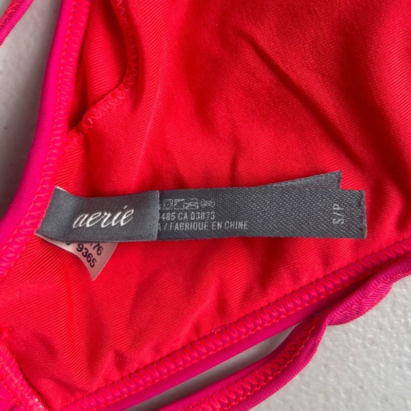 Aerie Small Crop Bikini Top Pink Cross Strap Back Tie