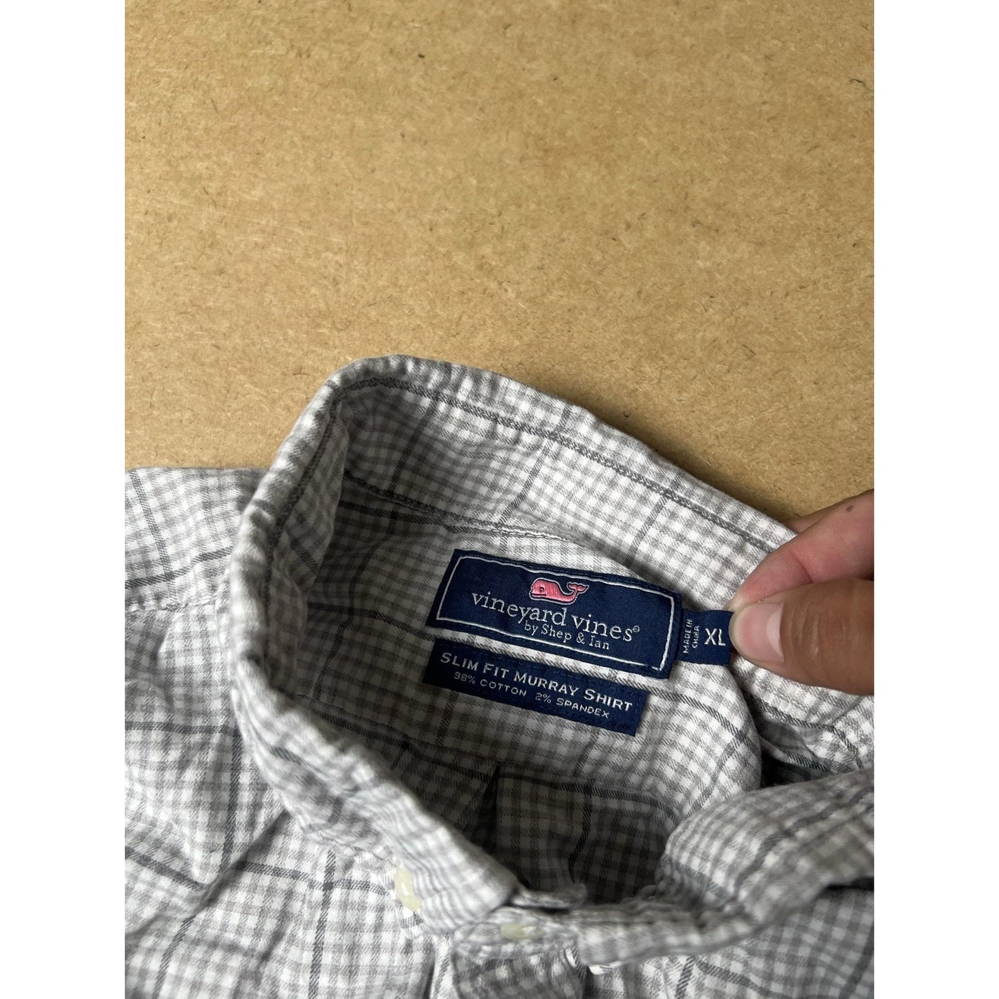 Vineyard Vines Shirt Mens XL Gray Check Long Sleeve Button Up Slim Fit