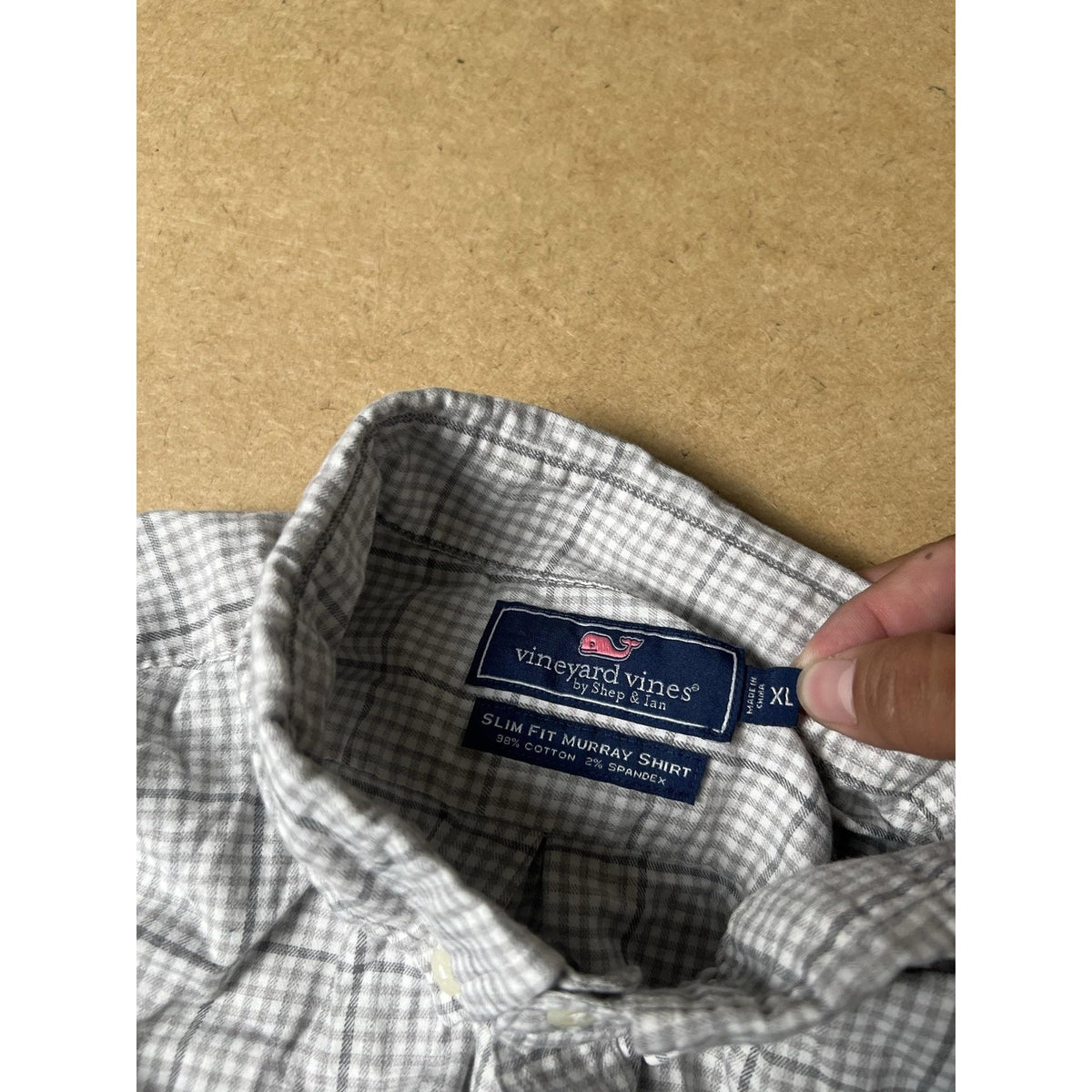 Vineyard Vines Shirt Mens XL Gray Check Long Sleeve Button Up Slim Fit