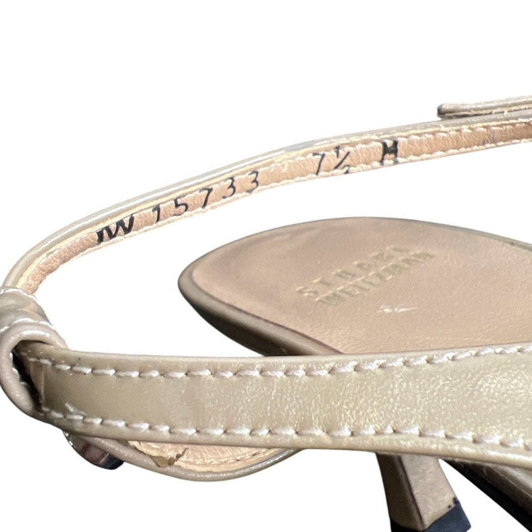 Stuart Weitzman Women's Beige Patent Leather T-strap Sandals Size 7.5