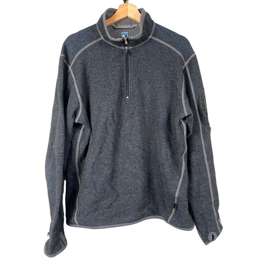 Kuhl Mens Sweater Sz Large Gray Chianti Fleece 1/4 Zip Outdoors Pullover
