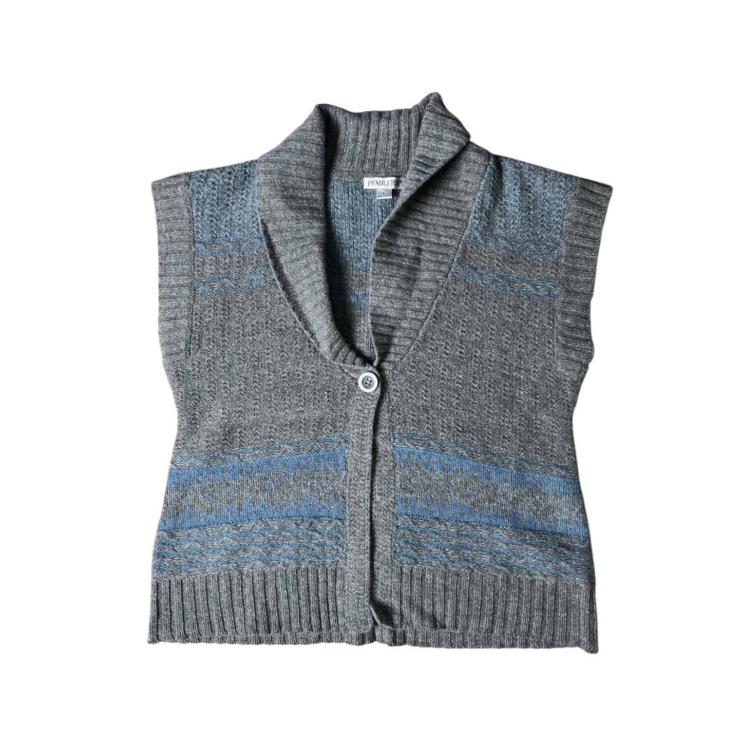 Pendleton Vest Womens L Gray 100% Wool Fair Isle Collared Heavyweight Knit