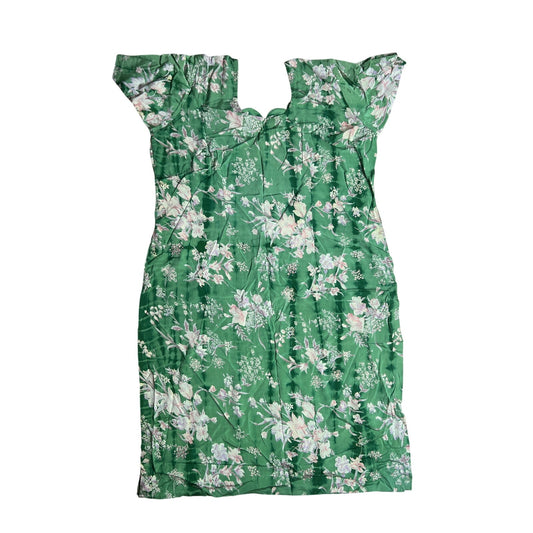 Vintage Green Floral Short Dress Women Size Large