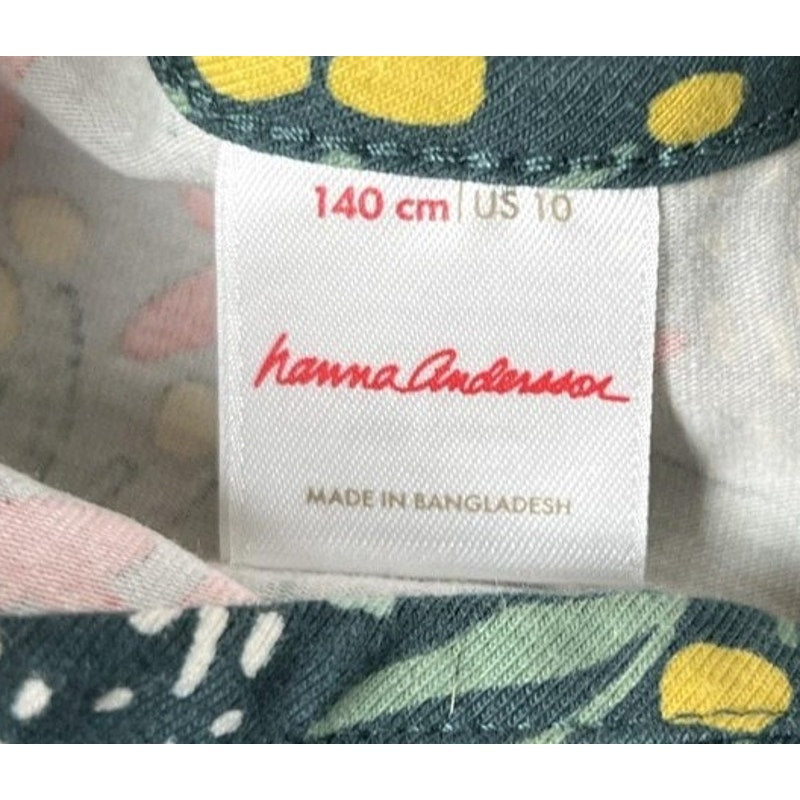 Hanna Andersson Dress Girls 10 Green Floral Fit & Flare Long Sleeve Jersey