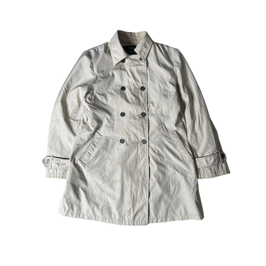 Burberry Coat Womens XL Beige Trench Cotton Twill Lined Pockets Collared