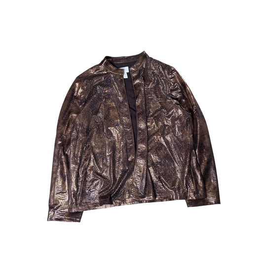 Chico's Faux Snake Skin Studded Blazer Open Front Bronze Brown Size 3