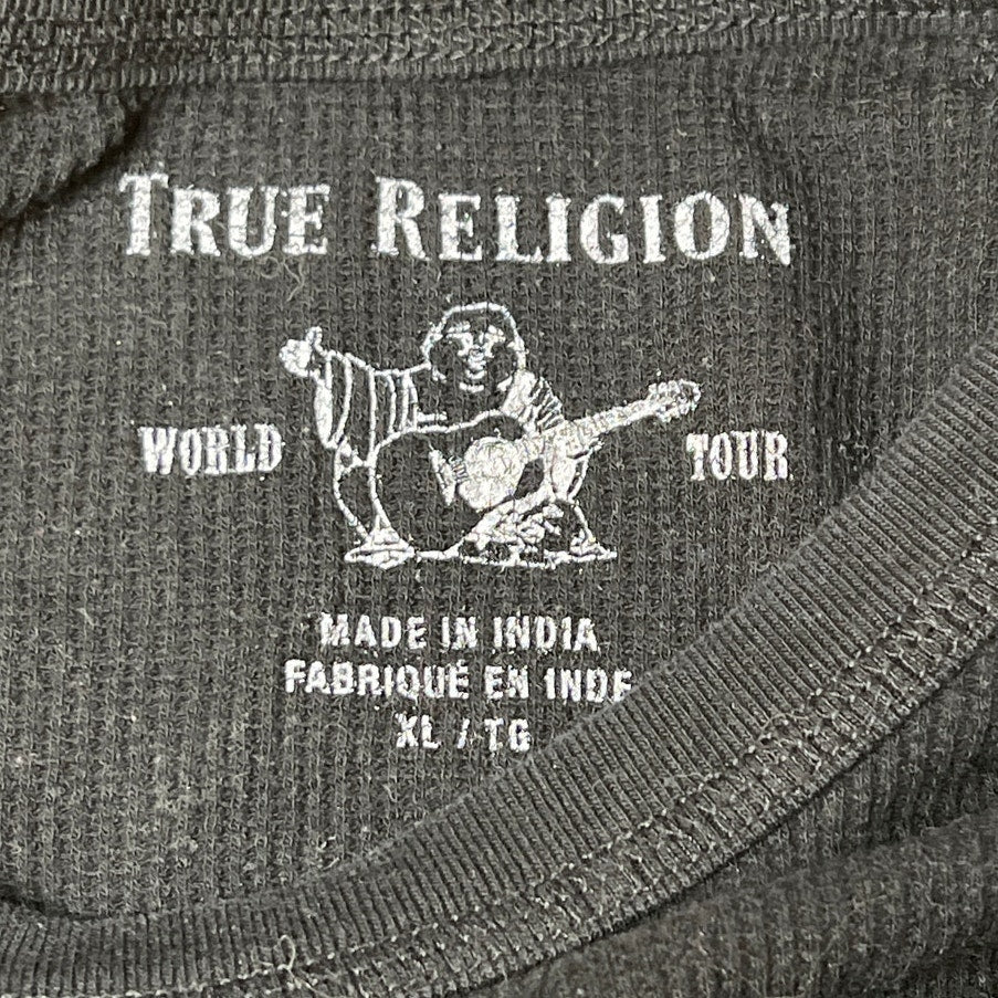 True Religion Waffle Lined Black Men Long Sleeve Top Size XL