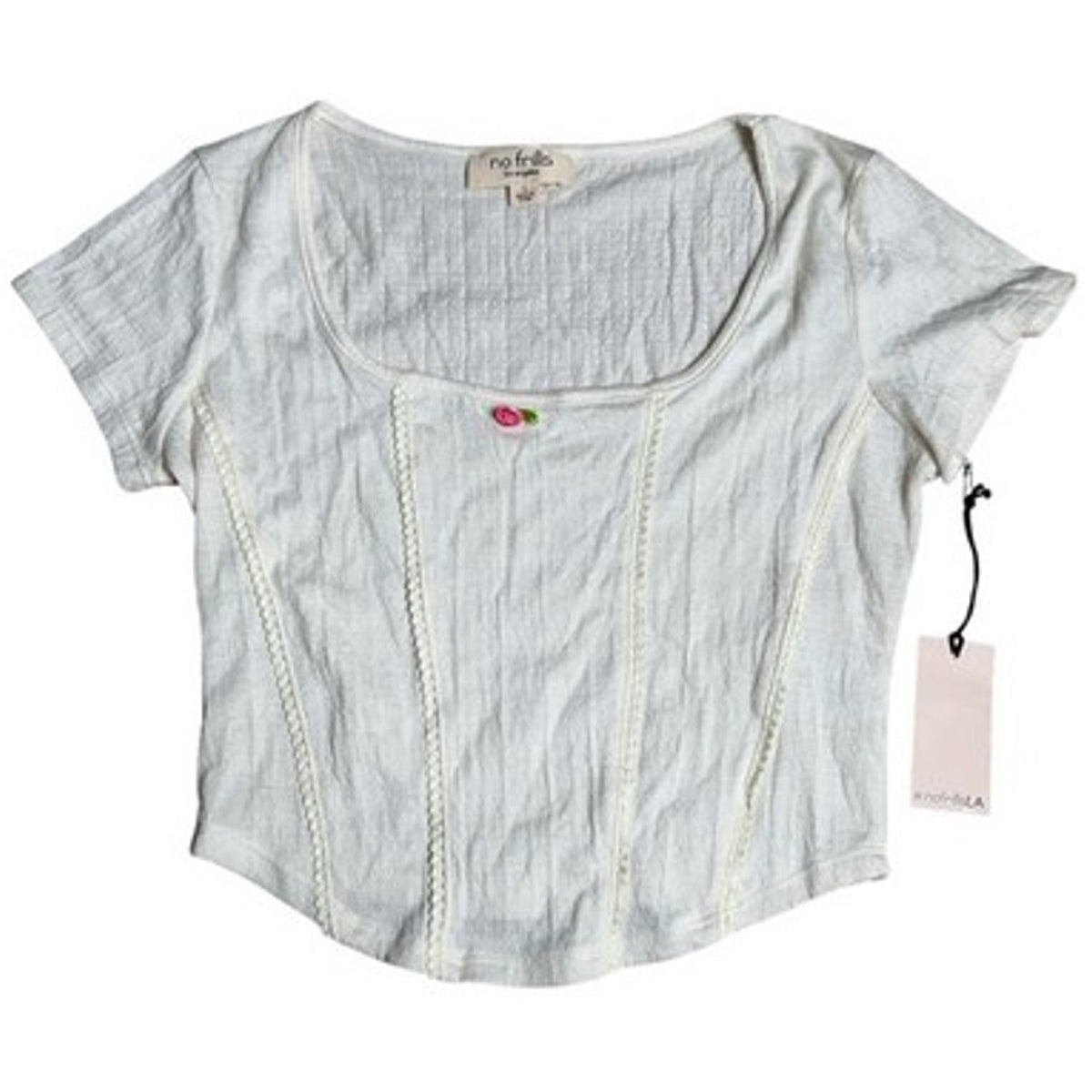 No Frills Los Angeles T-Shirt Womens L White Cropped Scoop Neck Embroidered