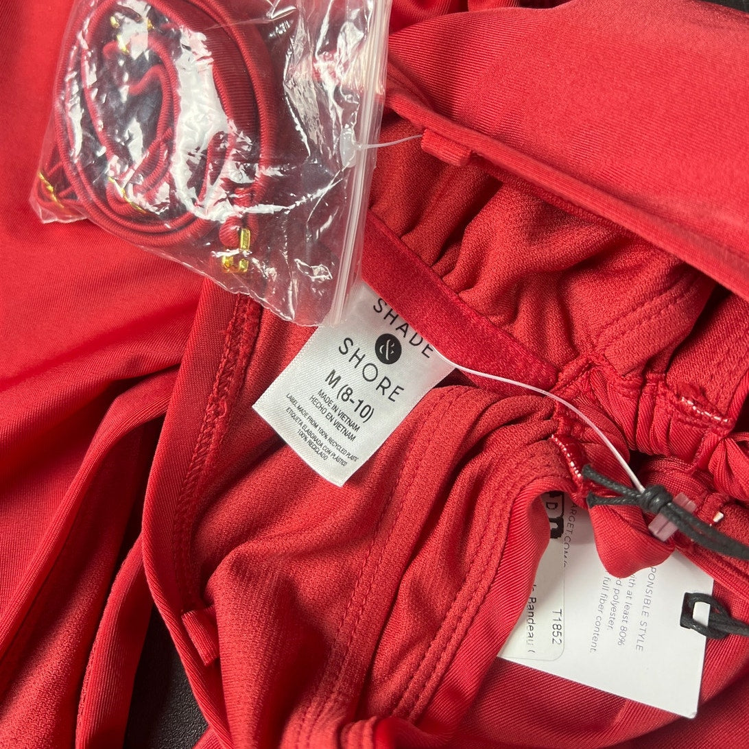 NWT Shade & Shore Women's Bandeau Cut-Out One Piece Swimsuit Red Size M