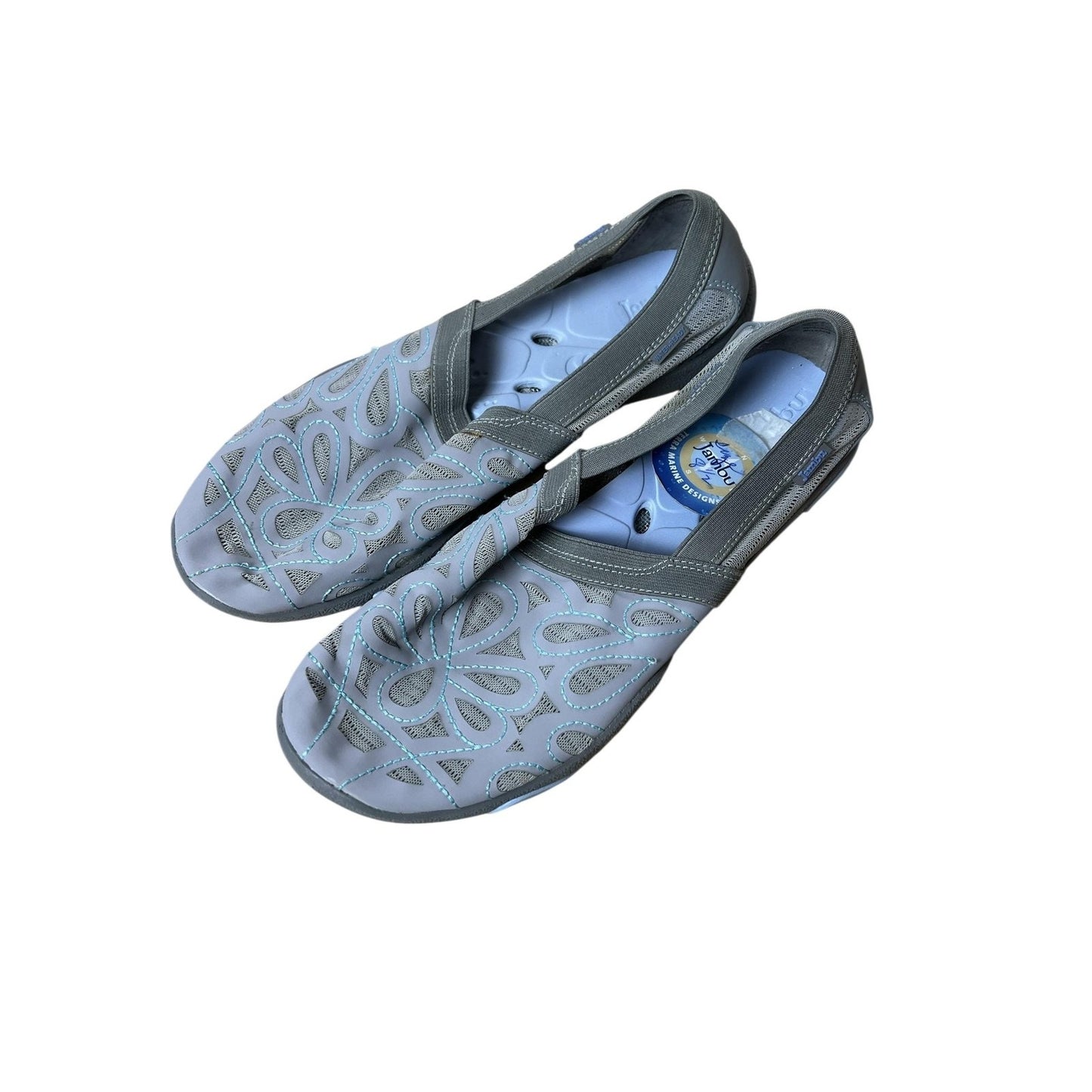 Jambu Slip-On Flats Womens 7 Gray Mesh Floral Barefoot Designs Water Trail