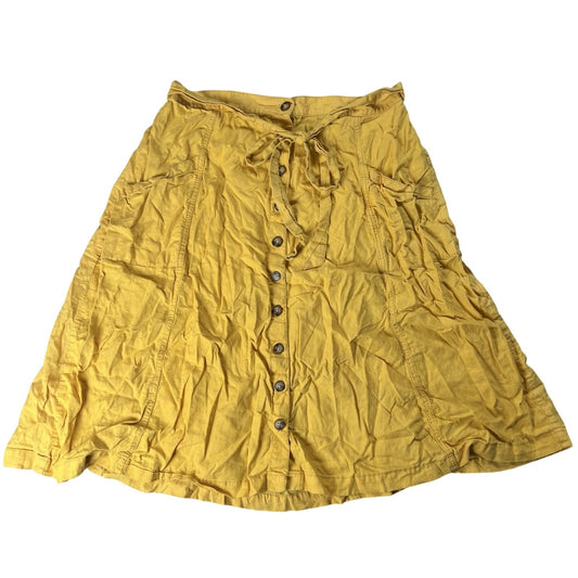 A.n.a Skirt Womens 18 Yellow A-Line Button Pockets Chambray Linen Rayon