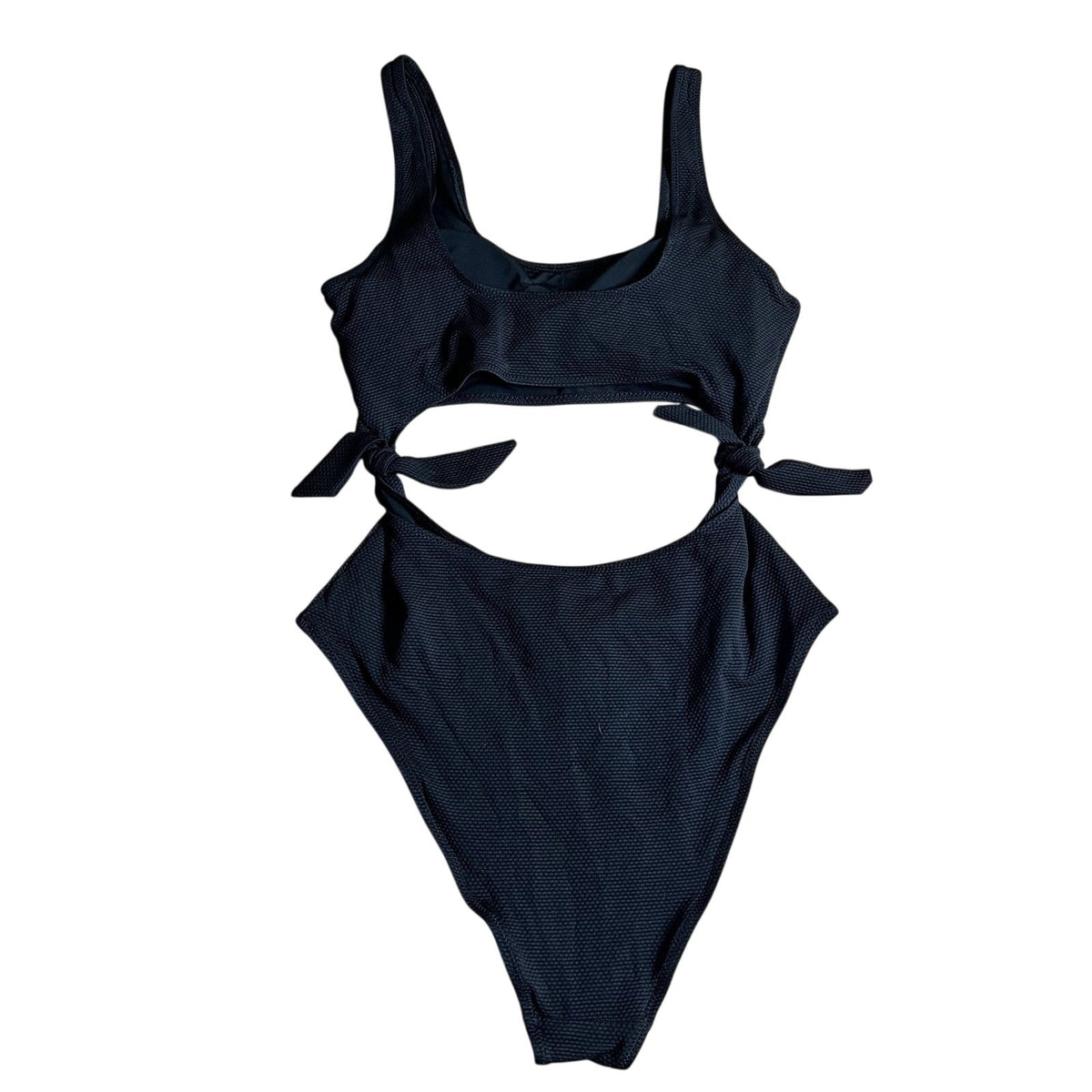 NWT Aerie One Piece Womens L Black Cheeky Cutout Lined Adjustable Bow Side Tie