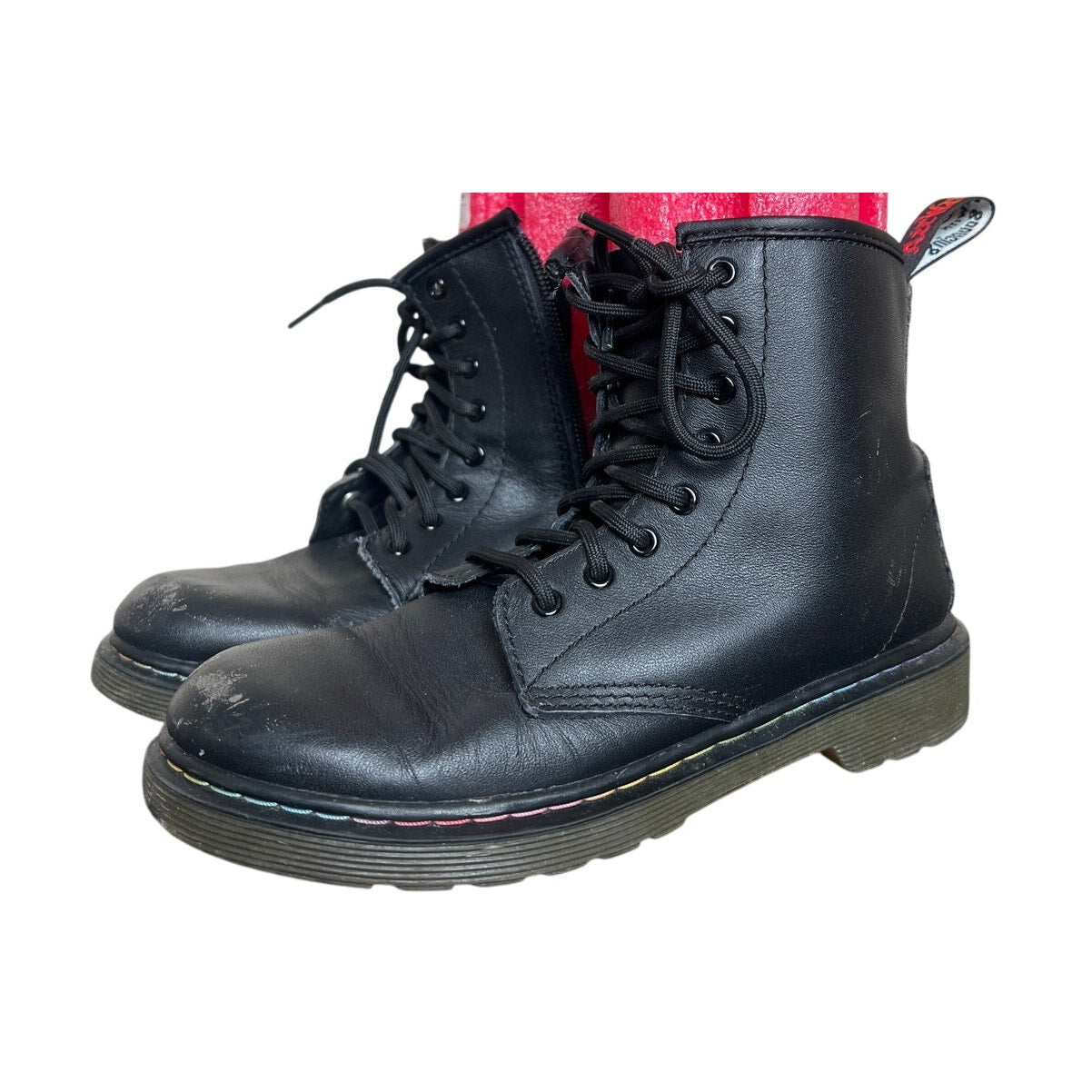 Dr. Marten Size 3 Kids Black Combat Boots Multi Stitch