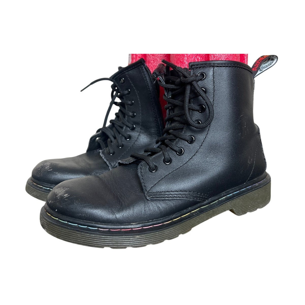 Dr. Marten Size 3 Kids Black Combat Boots Multi Stitch