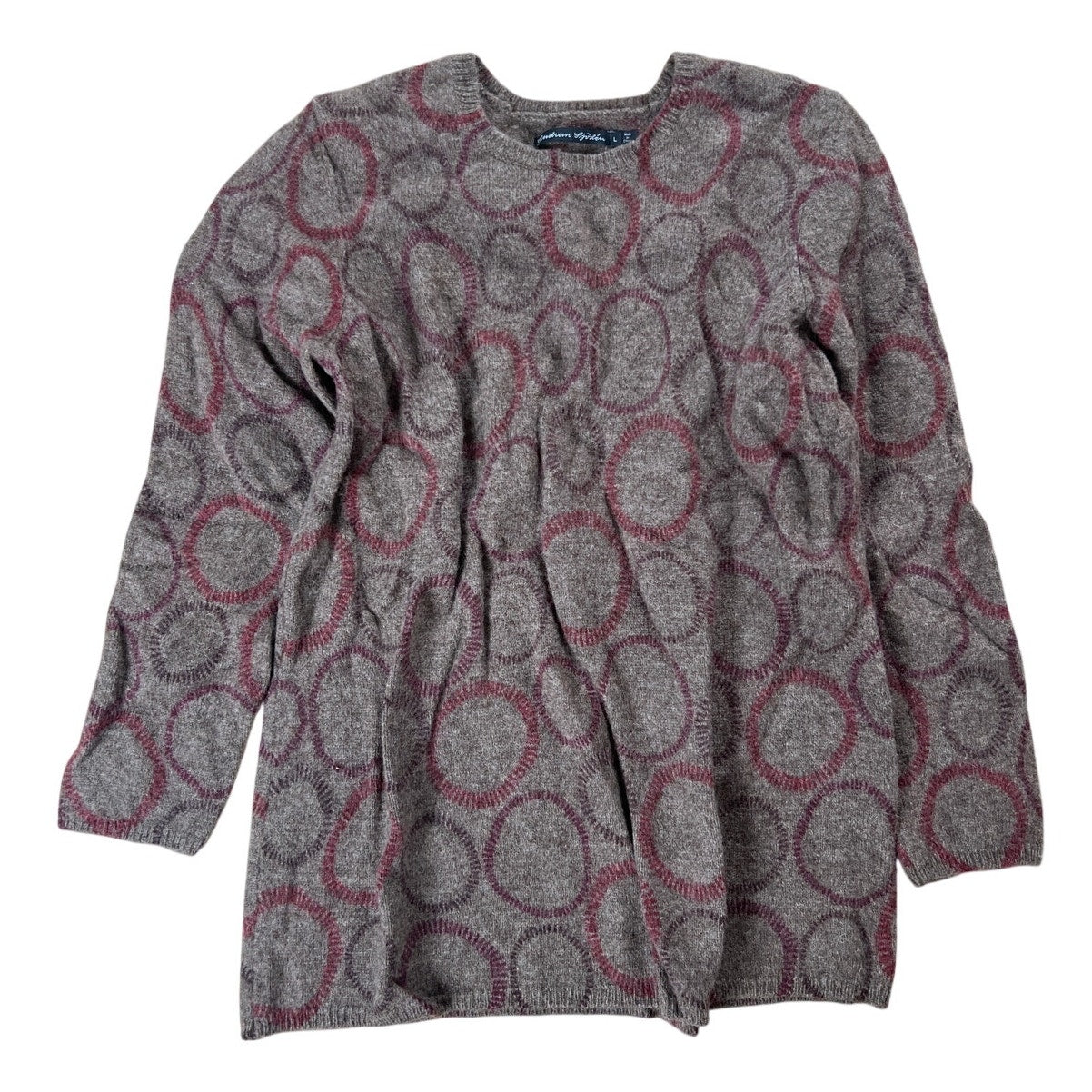 Gudrun Sjorden Tan and Red Dots Lagenlook Long Sleeve Tunic Shirt Size L