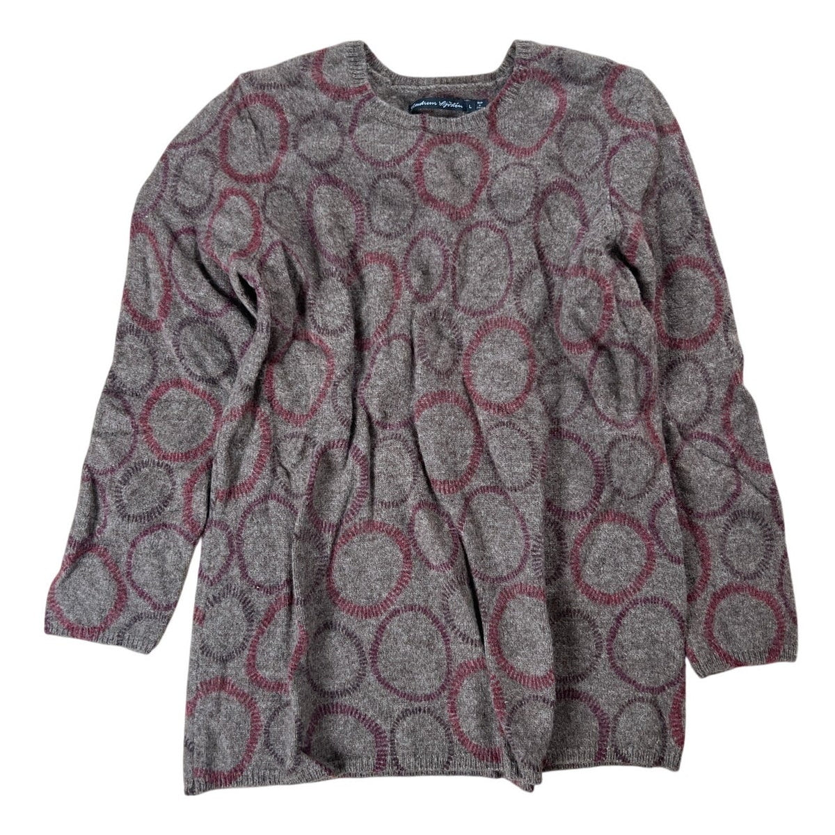 Gudrun Sjorden Tan and Red Dots Lagenlook Long Sleeve Tunic Shirt Size L