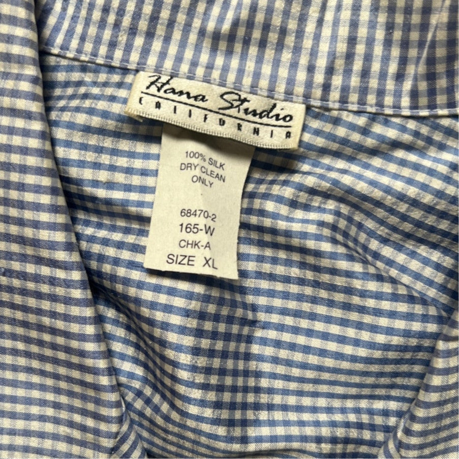 Hana Studio California 2 Piece Set Blue Checkered Top Shoulder pads Botton SZ XL