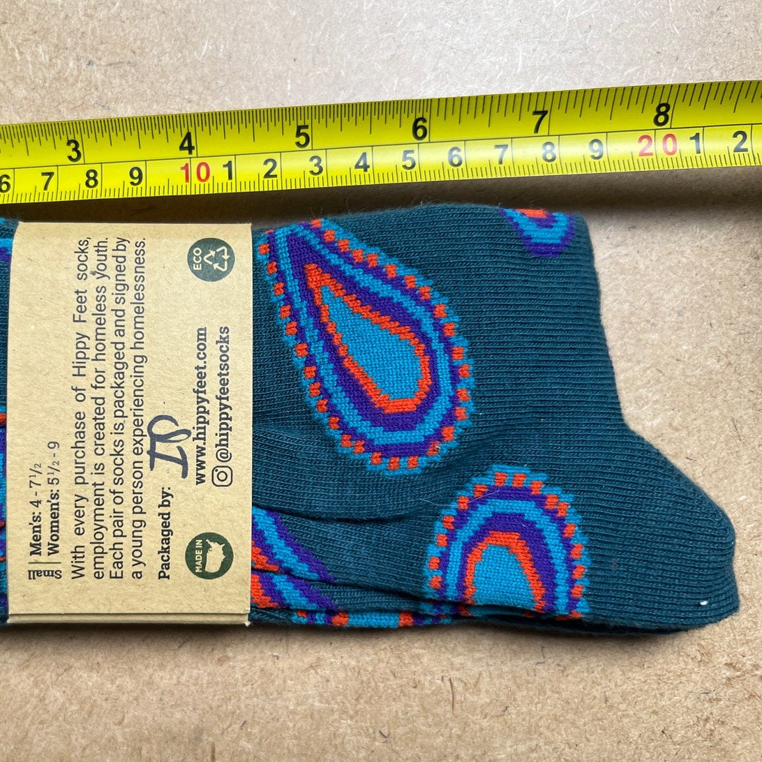 NWT Hippy Feet Paisley Blue Print Unisex Socks Men 4-7.5 Women 5.5-9