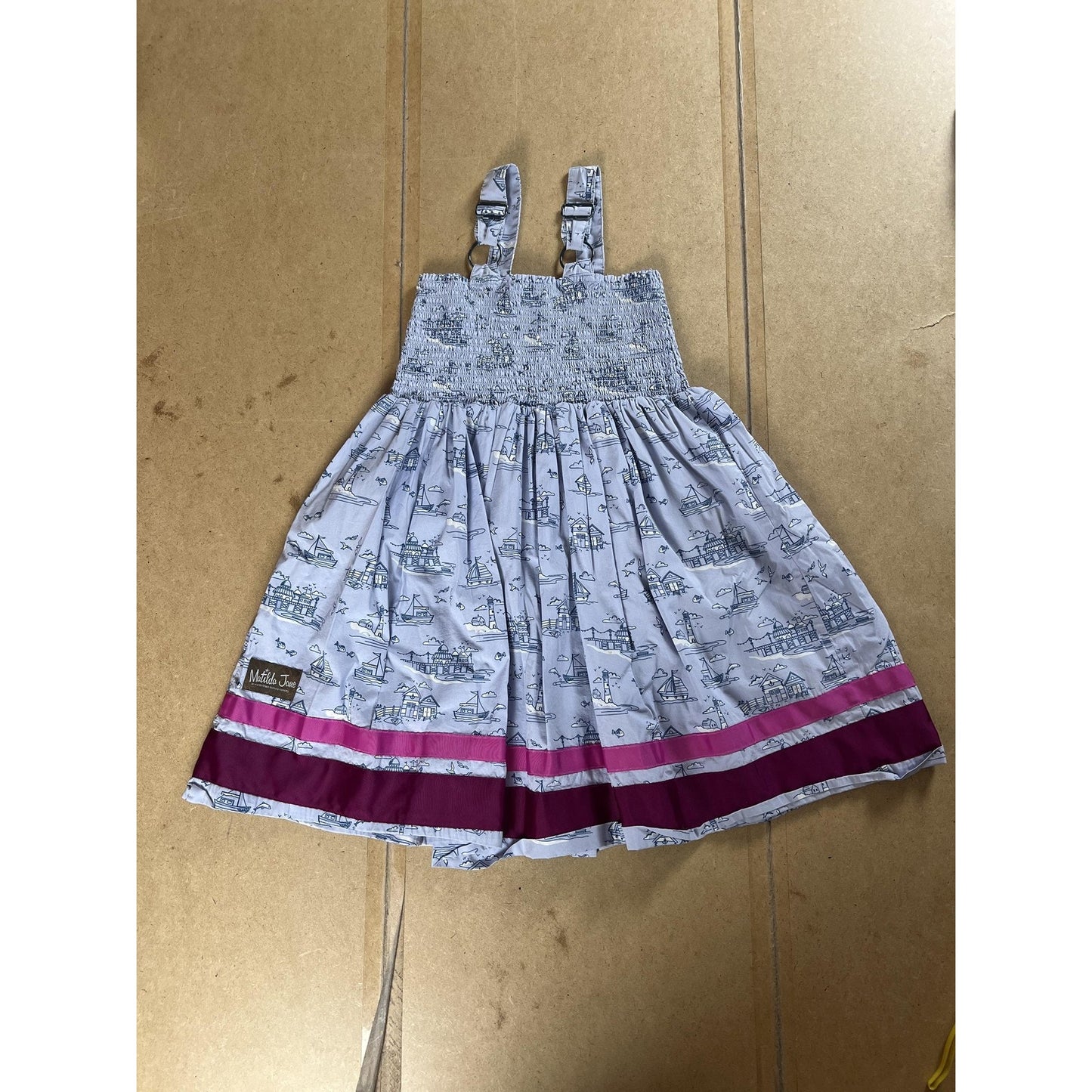 Matilda Jane Dress Girls 10 Blue Smocked Square Neck Strappy Knee Length