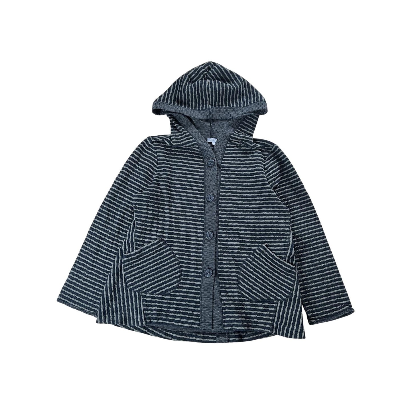 Habitat Cardigan Womens XL Black Cotton-Blend Hooded V-Neck Pockets Striped
