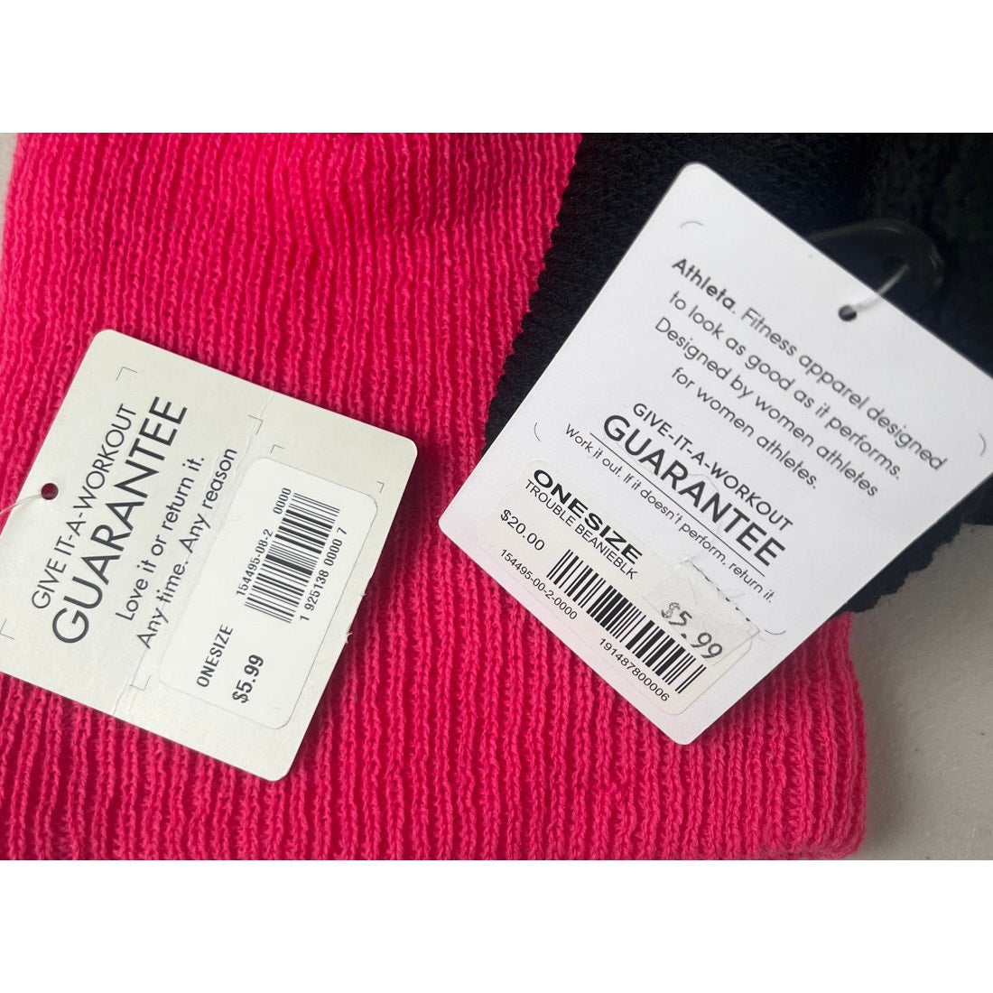 Athleta Onesize Acrylic Pink & Black NWT Double Beanies