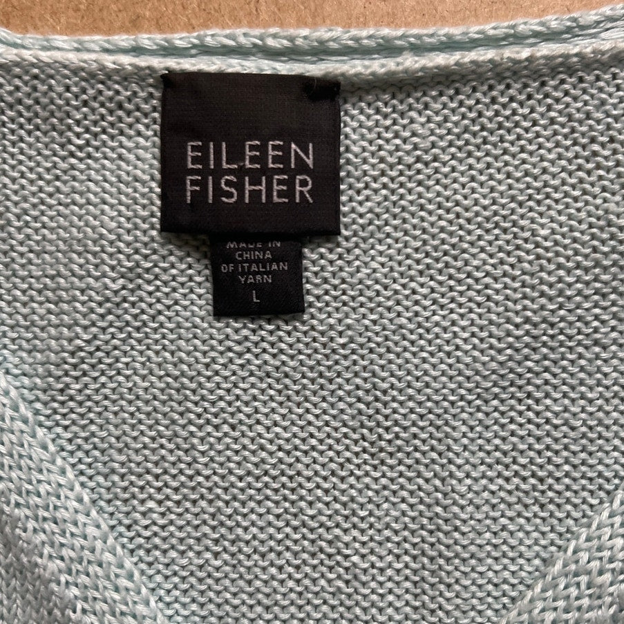 Eileen Fisher 100% Linen Teal Cardigan Women Size Large