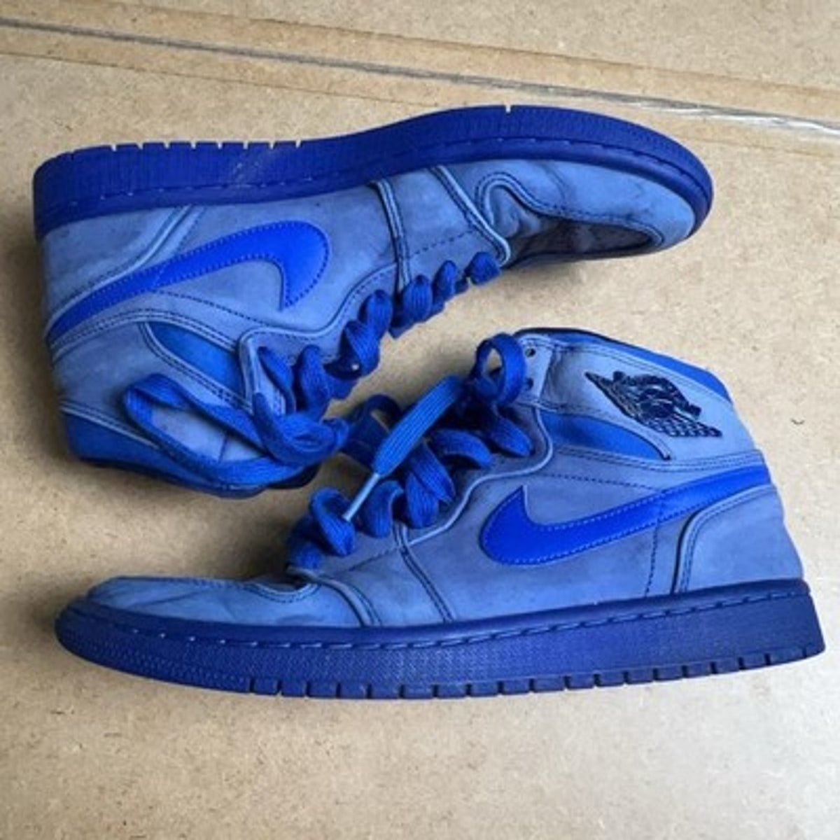 Nike Air Jordan 1 Shoes Mens Size 11 Blue Nubuck Leather High Top Basketball