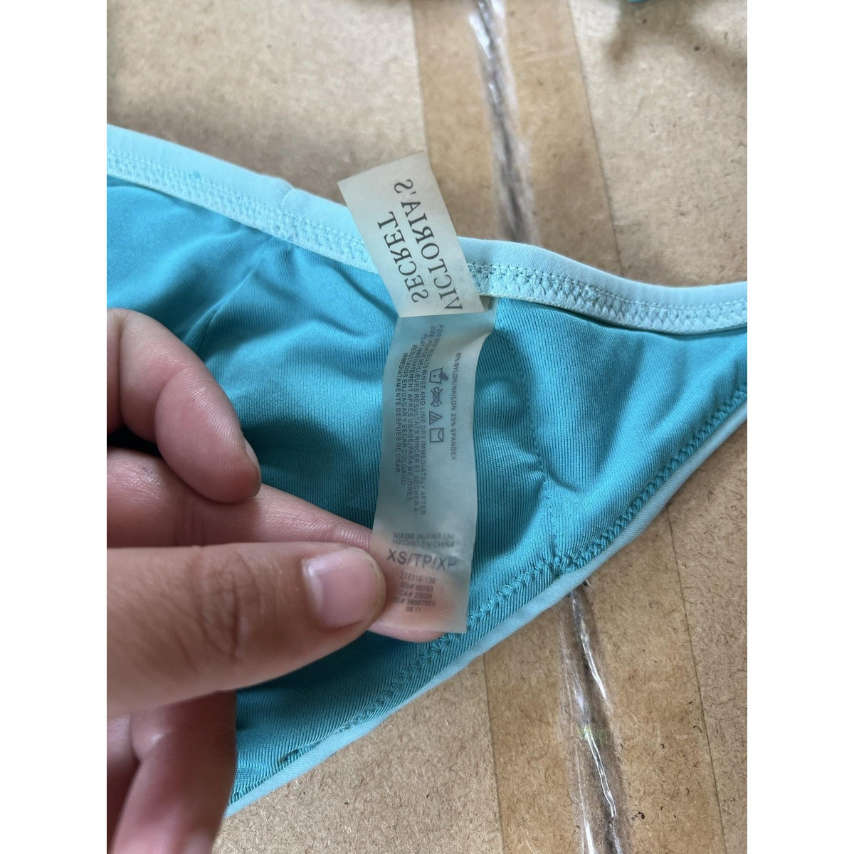 Victoria's Secret Swim Top Womens XS Blue Triangle Sequin Embroidered Lined
