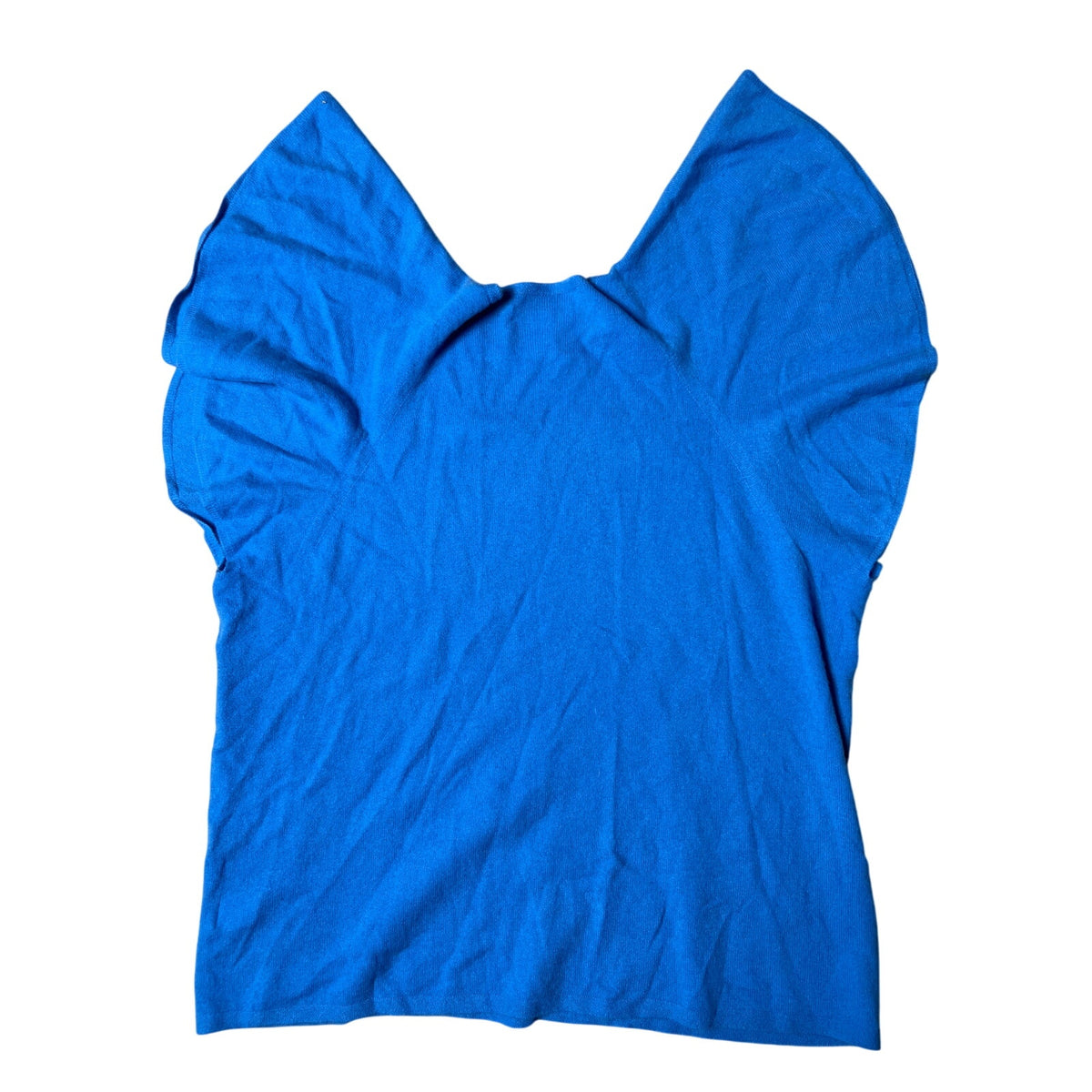 Vintage Nordstrom Signature Women’s Cashmere Sweater Large Blue Ruffle Sleeveless