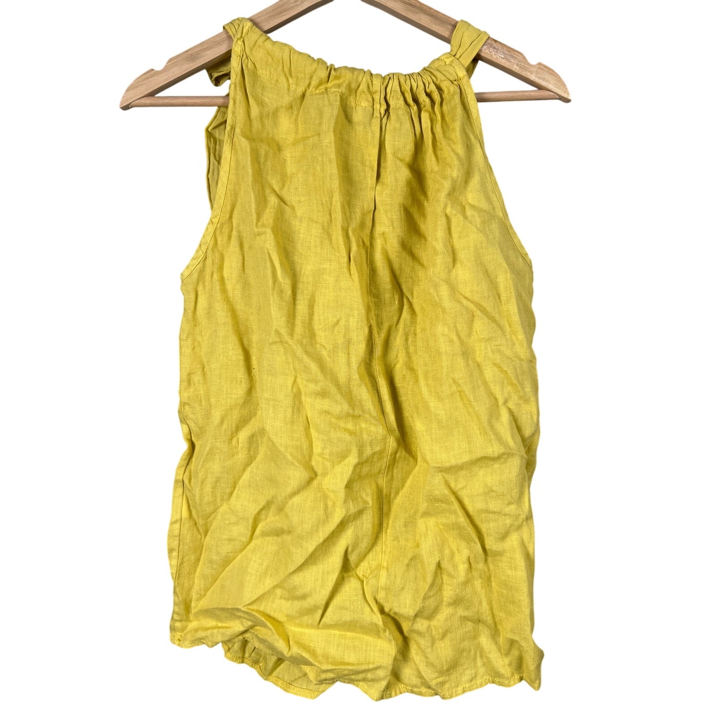 Bellambia Size Medium Made In Italy 100% Linen Women's Yellow High Tie Neck Top