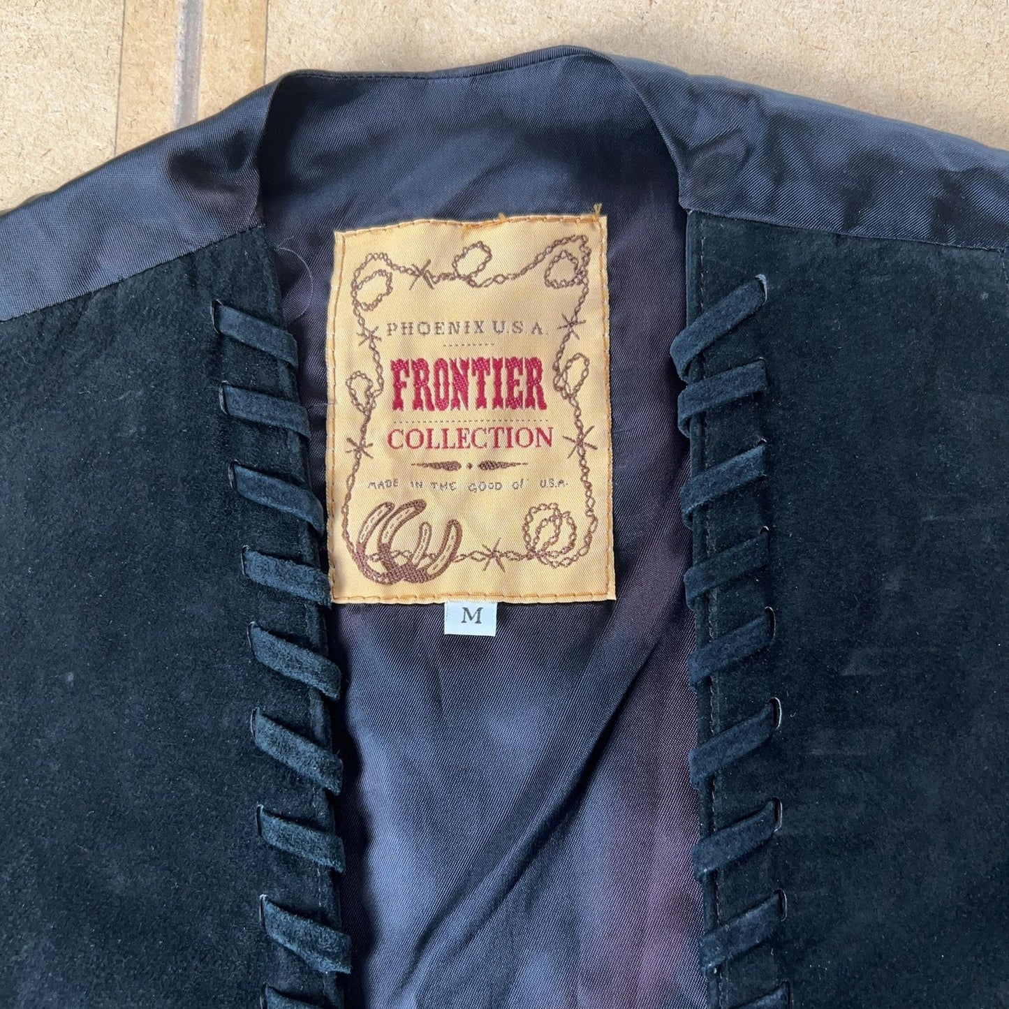 Frontier Collection Vest Womens M Black Lined Fringe Twill Lace Up Casual