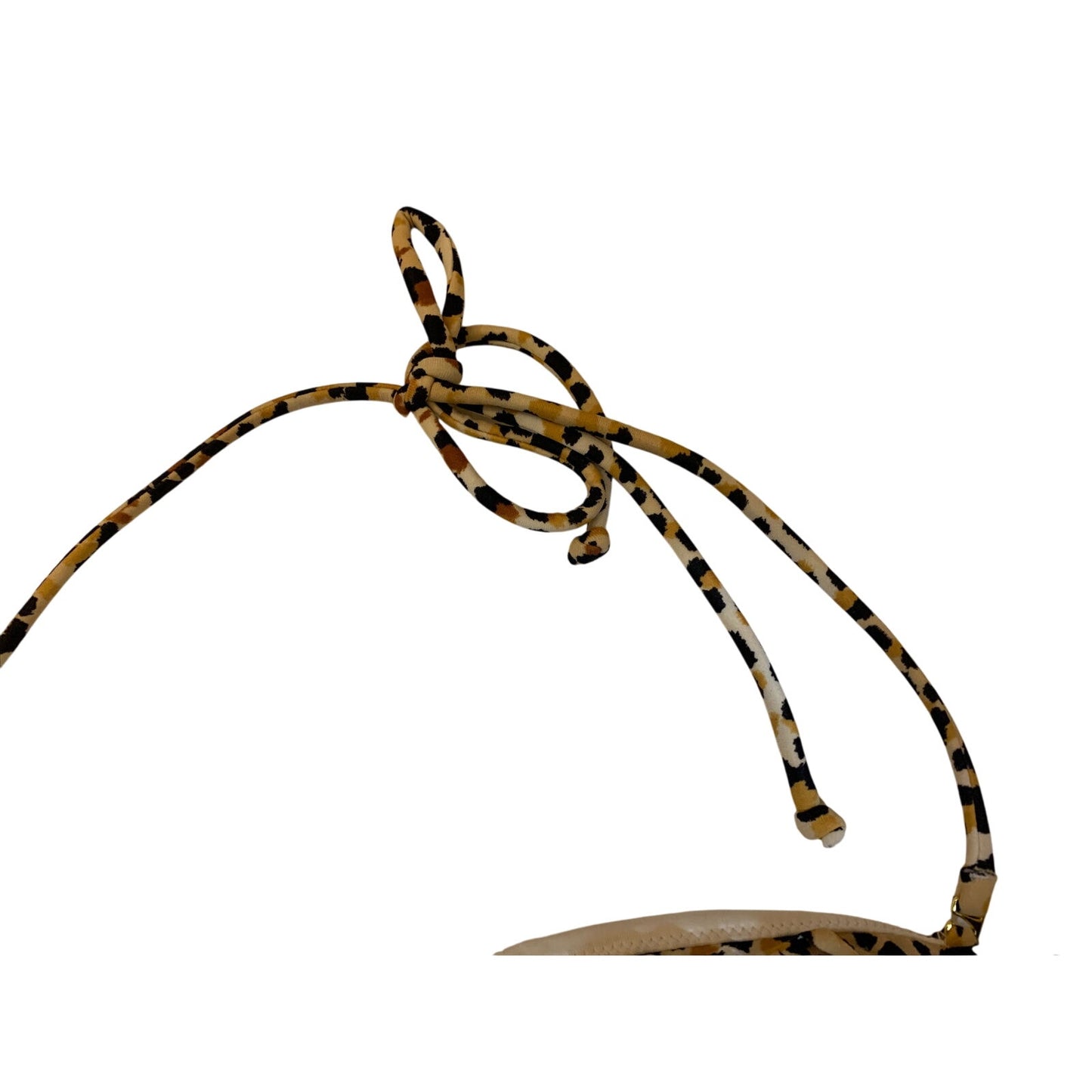 Victoria's Victoria Secret Bikini Top Cheetah Fringe Halter Tie Size Small S EUC