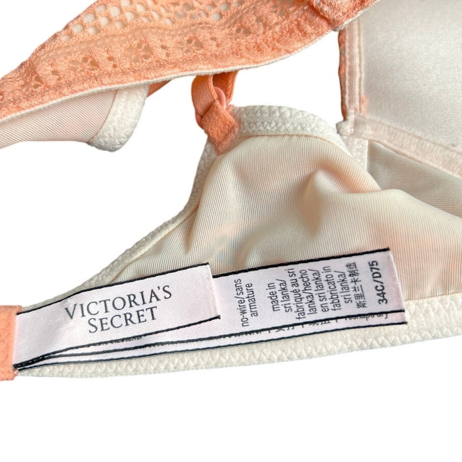 Victoria's Secret Coral Crochet Lace Plunge Demi Bra Size 34C