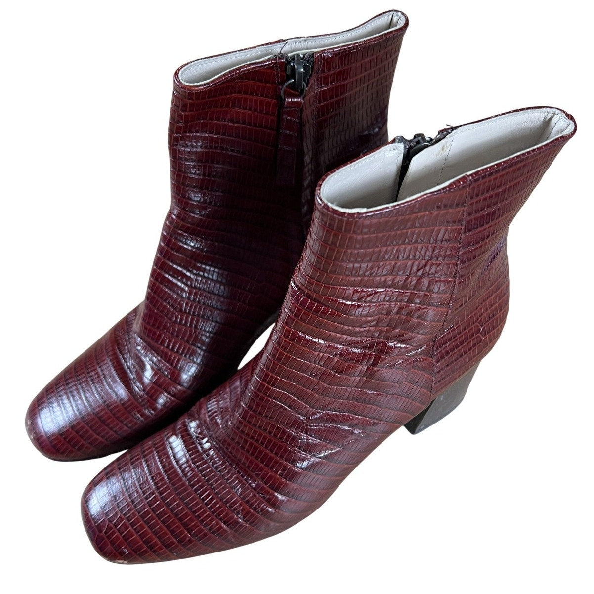 Freda Salvador Boot Womens Size 10 Red Croc Embossed Leather Bootie Lined Zip