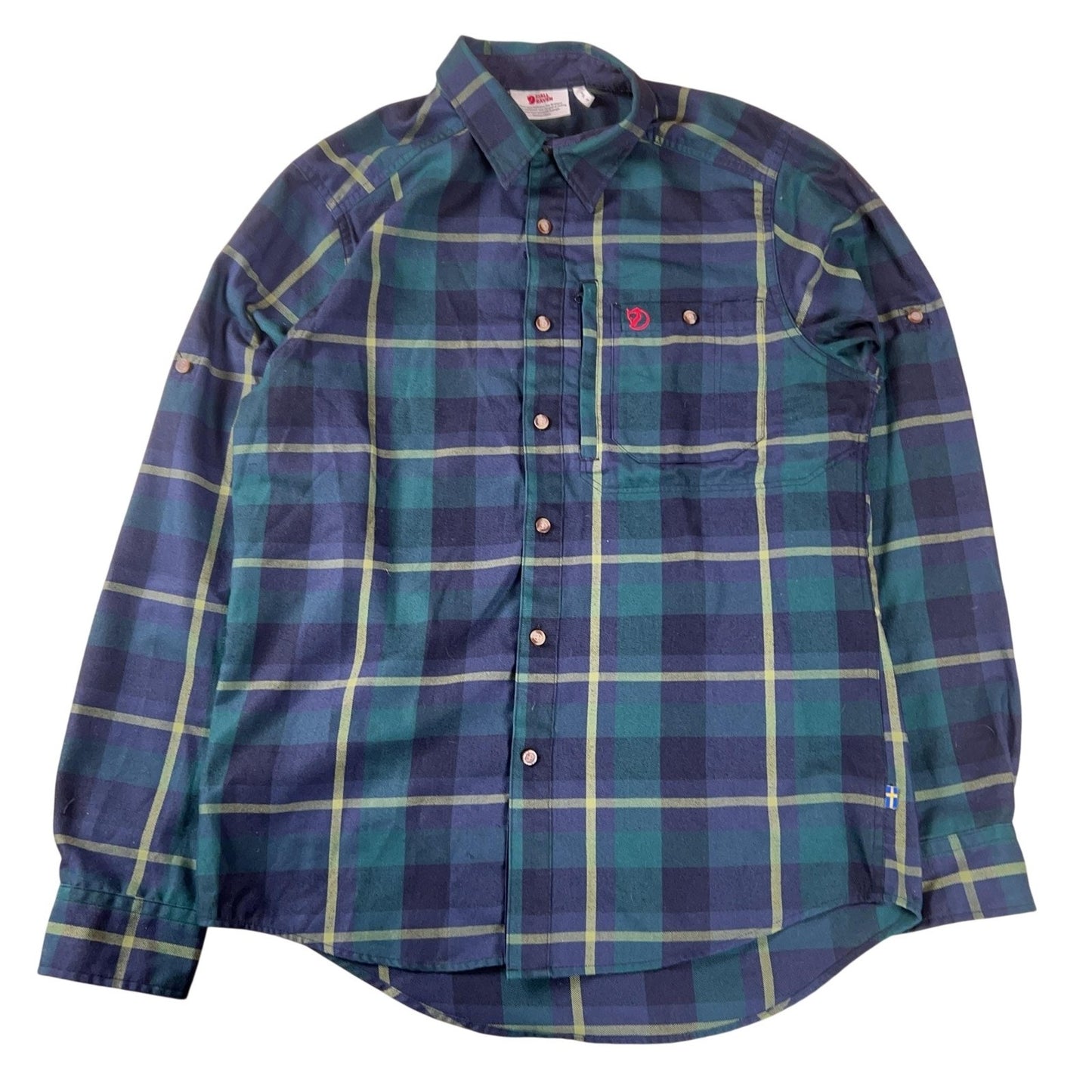 Fjallraven Shirt Mens S Green Plaid Long Sleeve Flannel Button Up Casual