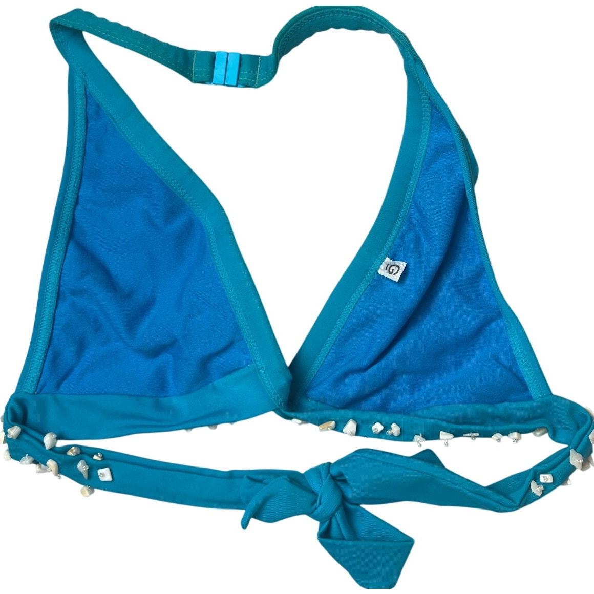 Blue Sequined Swim Top Size Medium Adjustable Strap