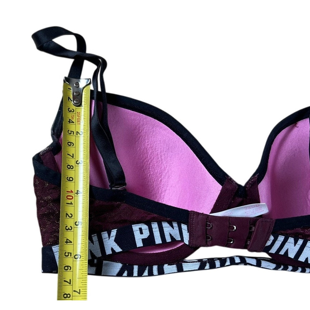PINK Bra Womens 32DD Red Push Up Padded Molded Underwired Lace Elastic Band