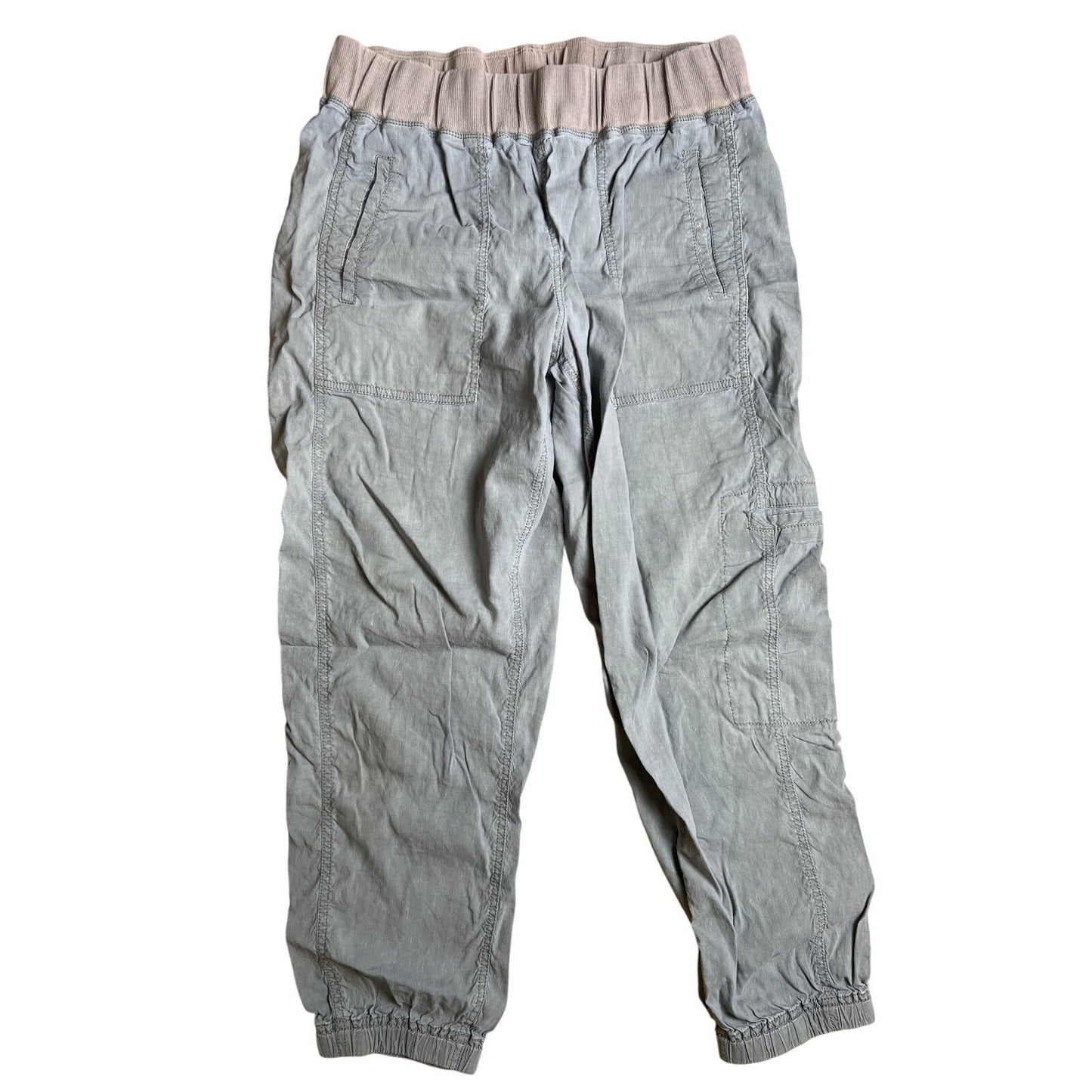 Eileen Fisher Pull On Cargo Pants Sz M Joggers Linen Pockets Seamed Wide Waist